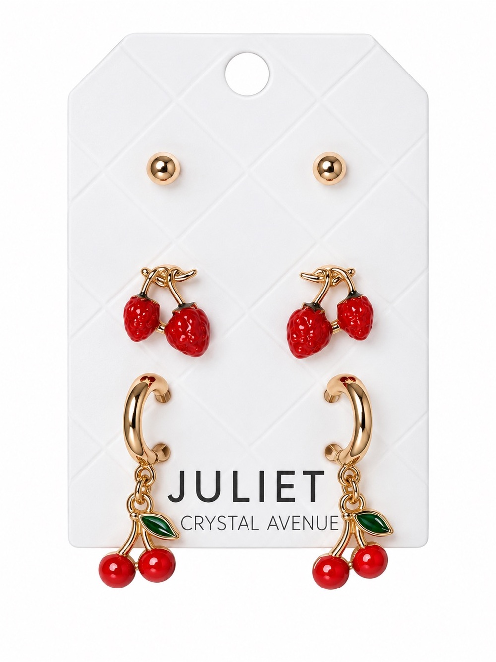 New Red Enamel Cherry Cherries Strawberry Strawberries Retro Gold Hoop Earrings